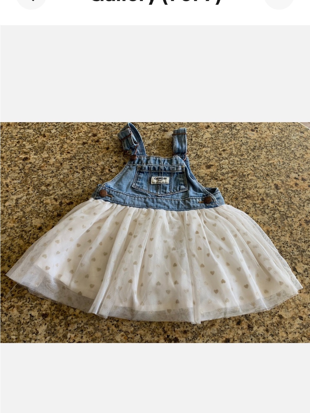 OshKosh B'gosh Denim Overalls Dress with White Tulle and Gold Heart Print
